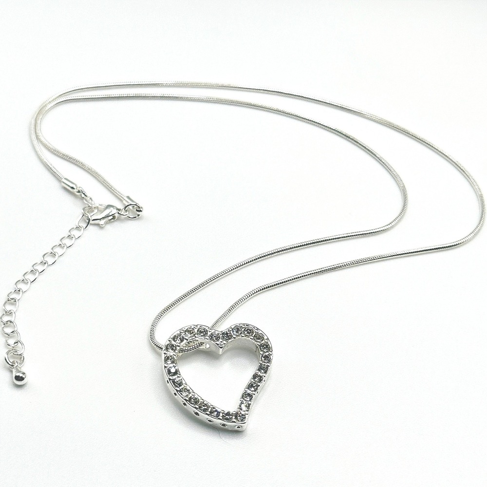 Open Heart Necklace Made With Swarovski Crystals Silver Overlay 17-19" New